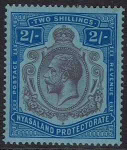 NYASALAND 1921 KGV 2/- VARIETY NICK IN TOP RIGHT SCROLL WMK MULTI SCRIPT CA 