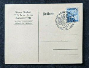 1946 Jahre Stadt Wiener Neustadt Austria Illustrated Postcard Cover