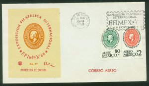 MEXICO C333-C334, EFIMEX'68 PHILATELIC EXPOSITION. FDC VF. (150)