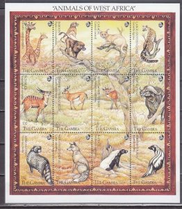 Gambia, Scott cat. 358 a-i.Animals of West Africa sheet of 12.