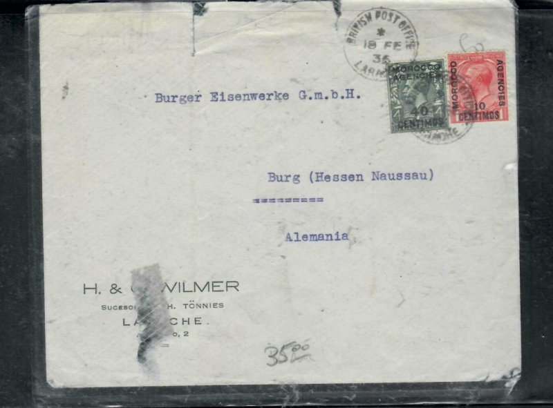 MOROCCO COVER (PP2912B) 1935 KGV 2 STAMP COVER LARACHE TO GERMANY