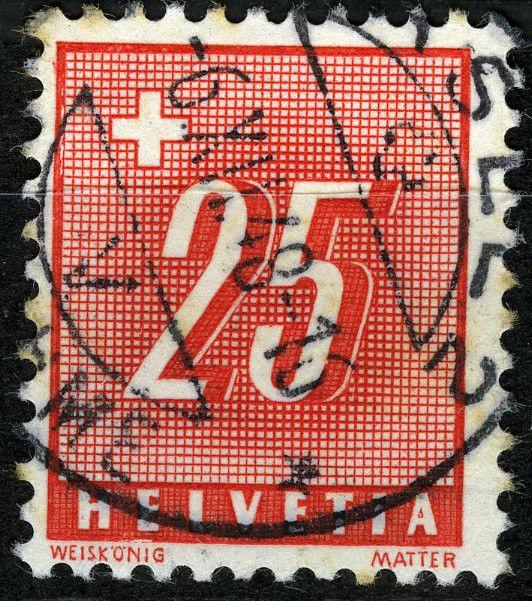 Switzerland Postage Due 1938 the 25 C. on ribbed paper , VF ++ used