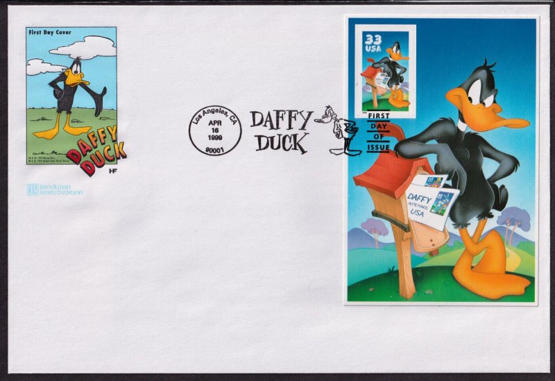 1999 Daffy Duck Sc 3306c FDC perf panel from booklet House of Farnam Brookman