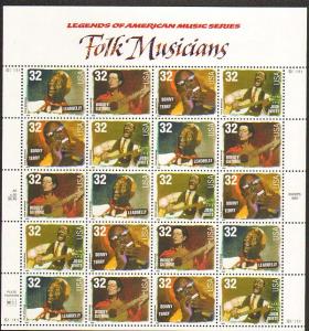 US #3212-15 Mint Sheet Folk Musicians 