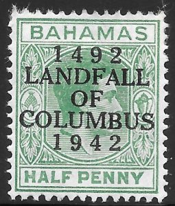 Bahamas Scott 116 MH 1/2d green KGVI Columbus Overprint issue of 1942