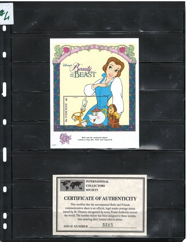 ST. VINCENT 1992 DISNEY CARTOONS M..S #1776  MNH