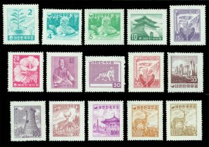 South KOREA 1957-59  Definitives - Redrawn types - set  Sc# 268-282 mint MNH VF