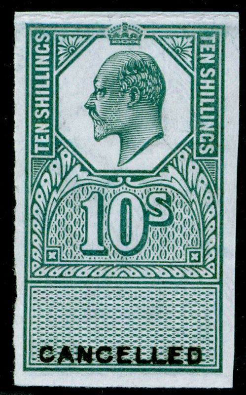 10s green, NH MINT. 'CANCELLED'