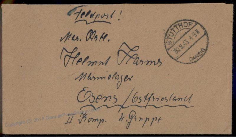 3rd Reich Danzig Stutthof 1943 Concentration Camp Feldpost Cover 63556