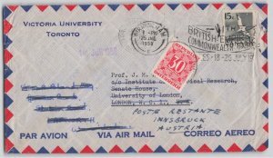 Canada 1958 15c Gannet Airmail Austria Postage Due Cover Redirected from UK