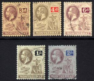 Montserrat 1916 3d-2s GV Definitive Scott 47-51 SG 52-57 VFU Cat $204