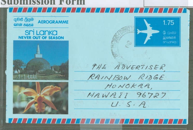 Sri Lanka  1980 1.75 Aerogramme. Commercial usage.