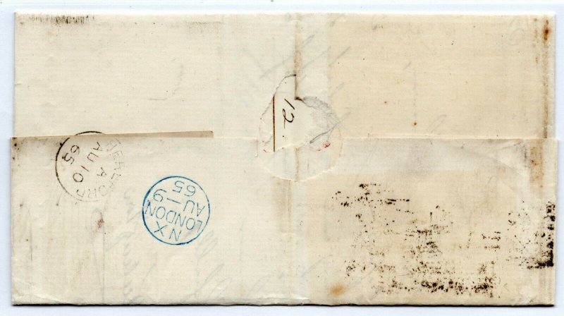 GB Cover London Twin *45* Numeral Late Type Wine Merchants 1d Red 1865 PD150