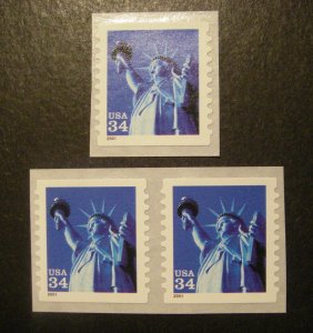 Scott 3466, 34c Statue of Liberty, Pair & Single, MNH Coil Beauties