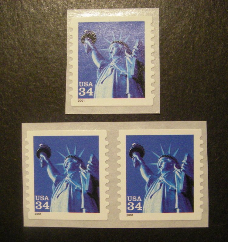 Scott 3466, 34c Statue of Liberty, Pair & Single, MNH Coil Beauties