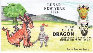 24-015, 2024, Year of the Dragon, First Day Cover, Pictorial  Postmark, Seattle