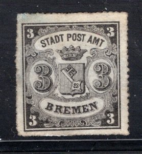 Bremen #9   VF, Unused, 3gr black, blue paper,  CV $650.00   .....  0780018