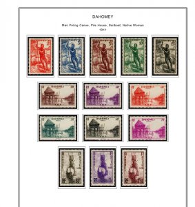 COLOR PRINTED DAHOMEY 1899-1944 STAMP ALBUM PAGES (16 illustrated pages)