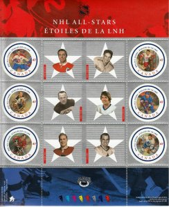 NHL = ALL STARS-2 = HOCKEY = Miniature sheet of 6 stamps Canada 2001 #1885 MNH