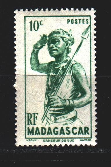 Madagascar. 1946. 387 from the series. Native with a spear. MNH.