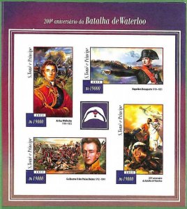 A3509 - Sao Tome & Principe ERROR IMPERF Stamp Sheet 2015 Waterloo WAR...-