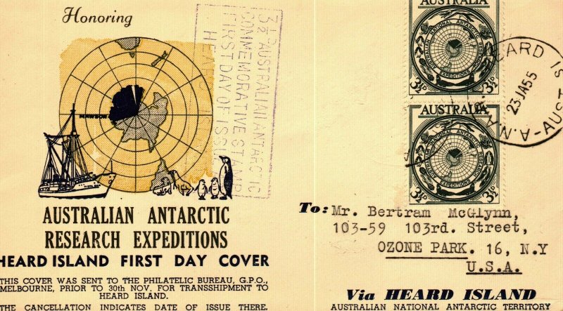 1c Gems  Australia #276 (2) Antarctic Expeditions +4 Labels addressed FDC