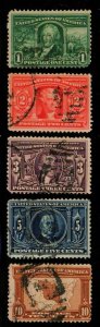 US.#323-327 USED LOUISIANA PURCHASE ISSUES OF 1904 - F/VF - CV $84.25 (ESP#649)