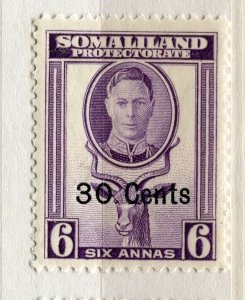 SOMALILAND PROTEC; 1951 early GVI surcharged issue Mint hinged 30c. value