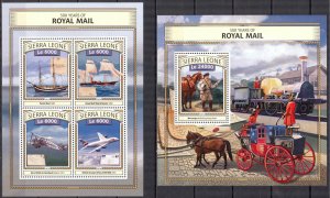 Sierra Leone 2016 Royal Mail Tall Ships Aviation Horses sheet + S/S MNH