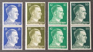 GERMANY THIRD 3RD REICH ORIGINAL 1941 ADOLF HITLER 4 HIGH VALUE STAMP STRIPS MNH