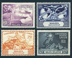 Malaya Kelantan 46-49, MNH. Mi 45-48. UPU-75, 1949. Mercury, Symbols,Ship,Globe,