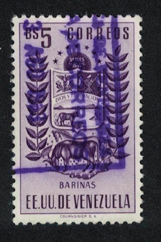 Venezuela Arms issue State of Barinas Cow and Horse 5Bs Violet KEY VALUE 1954