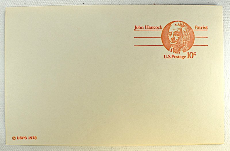 US POSTAL CARD SCOTT #UX74 JOHN HANCOCK 10C MNH, 1978
