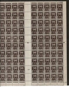 French Andorra Scott J32 Mint NH (sheet of 100, folded) [TG1112]