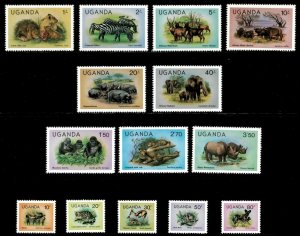 Uganda 1979 - WILDLIFE COMPLETE COLLECTION - Set of 14 Stamps Scott #279-92 MNH