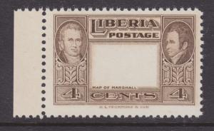 Liberia Sc 335 MNH. 1952 4c Marshall, Missing Center, VF