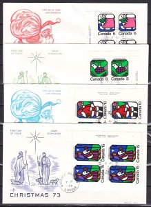 Canada, Scott cat. 625-628. Christmas issue. Blocks/4. 4 First day covers. ^