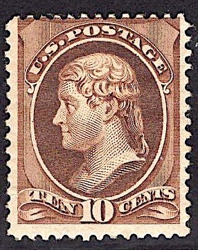 US Stamp #209 10c Brown Jefferson MINT Hinged SCV $160