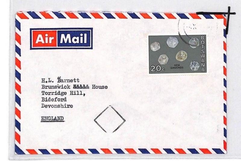 CE212 Botswana *DIAMONDS* 20c Stamp 1974 Minerals Commercial Air Mail Cover