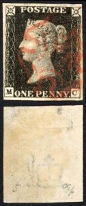 Penny Black (MC) Plate 5 Four Margin (small thin)