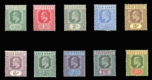 Gold Coast #56-65 Cat$263, 1907-13 KEVII, complete set, hinged