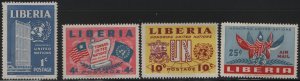 LIBERIA, 338-340, C70, (4) SET, HINGED, 1952, UN HEADQUARTERS BUILDING, SCROLL