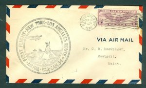 USA. 1930 First Flight Cover Cachet. New York - Los Angeles. Sc # C12. Adr:Maine