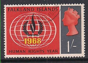 Falkland Islands 1968 QE2 1/-d Human Rights used SG 30  ( C1228 )