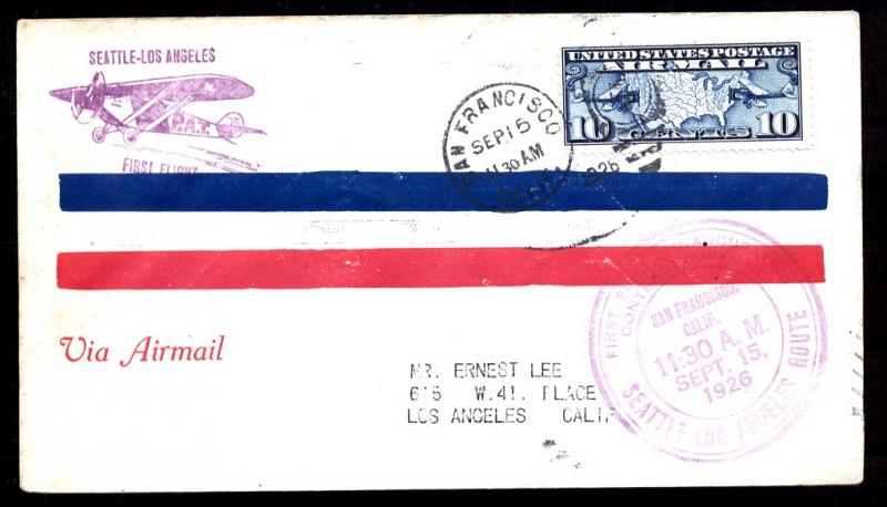 First Flight Cover from San Fran. Sept. 15, 1926 CAM. 85 - 4