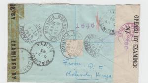 KENYA (MELINDI) 1943 CENSOR COVER REG TO USA, H/S Ty3  60c RATE (SEE BELOW)