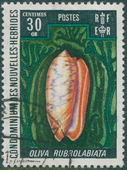 New Hebrides French 1972 SGF178 30c Red-lip Olive shell FU