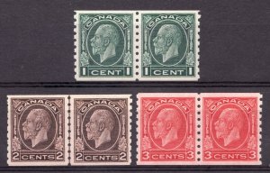 Premium Set : 1933 Canada Sc #205-07 - KGV Medallion Coil Stamps - MNH Cv$262