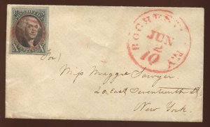 2 Washington Used Stamp on Small Ladies Cover Rochester to NYC BZ1563