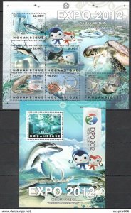 2012 Mozambique Expo Fauna Fish & Marine Life Dolphins Turtles Bl+Kb ** Bc1172